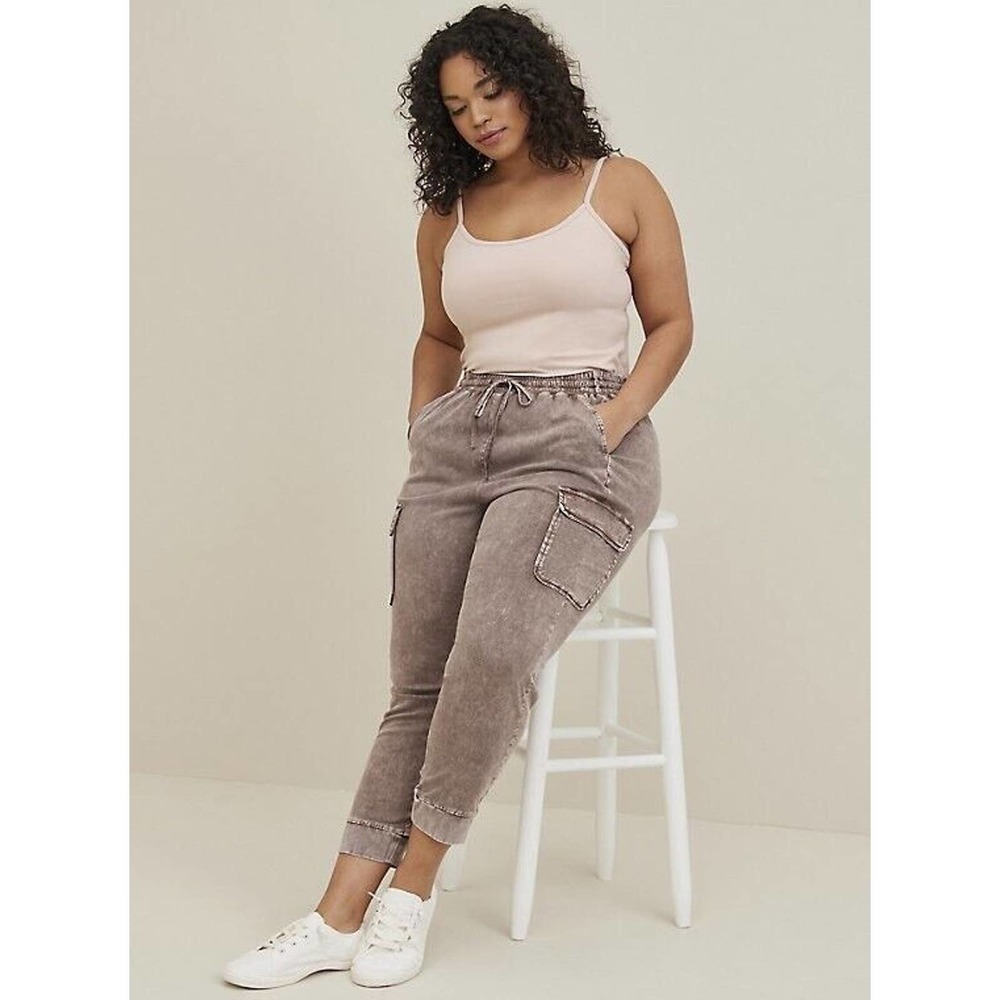 Torrid 2 Relaxed Fit Jogger Stretch Challis Mid-rise Cargo Pant Brown